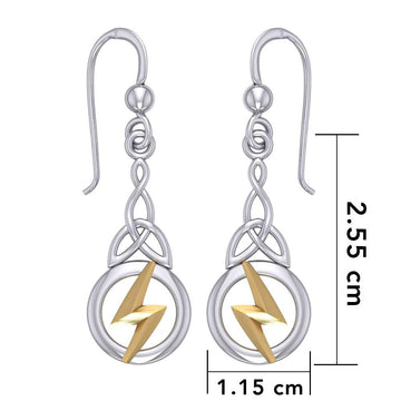 Zeus God Lightning Bolt with Celtic Trinity Knot Silver and Gold Earrings MER1966 - Jewelry